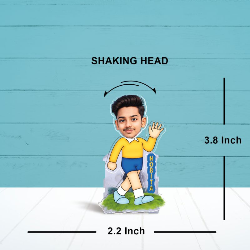 Personalized Cartoon Theme Funny Face Caricature Birthday Return Gift for Kids, Girls & Boys Solar Powered Moving Head for Car Dashboard & Table Decor (Nobita)